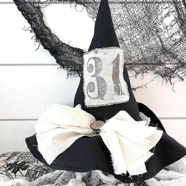 Black Halloween Witch Hat Shelf Sitter | Antique Farm House