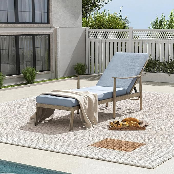 HAPPATIO Outdoor Chaise Lounge Chair - Aluminum Pool Lounge Chair with Adjustable Backrest and Cu... | Amazon (US)