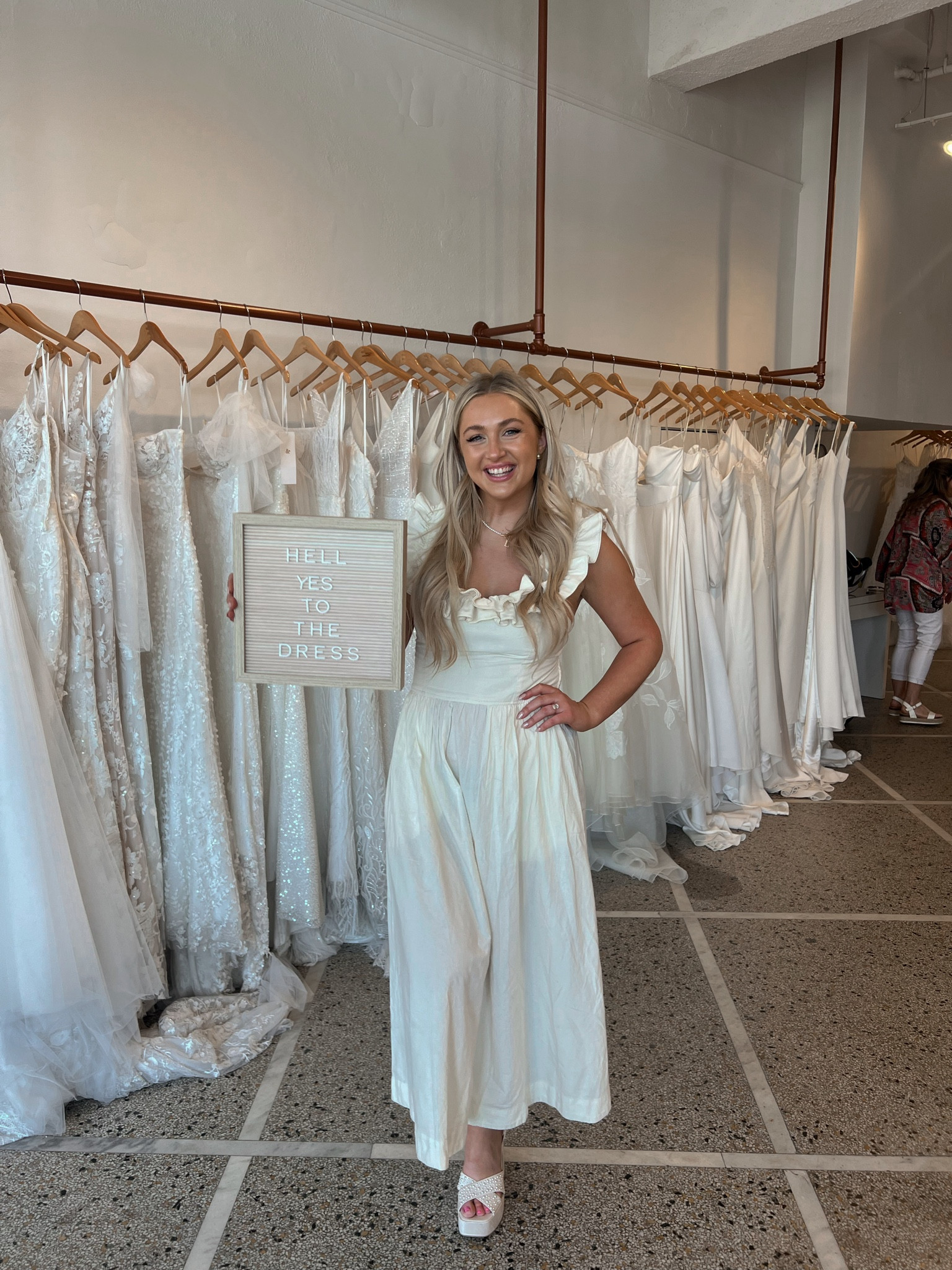 Wearing a medium in my free people dress! Great for wedding dress shopping bridal outfit 