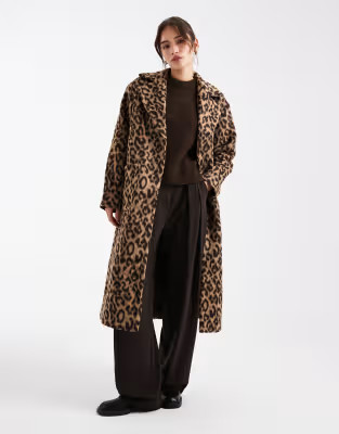 Pieces formal maxi coat in leopard print | ASOS (Global)