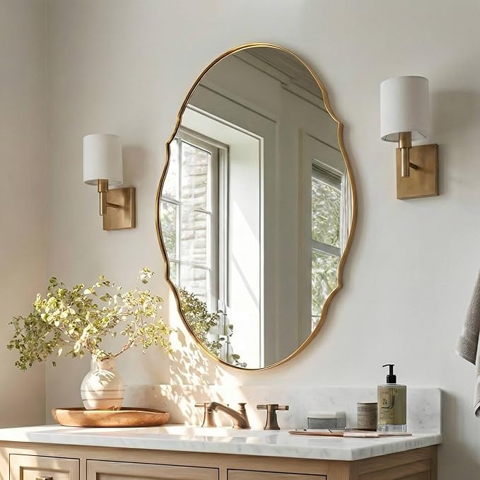 ANDY STAR Gold Scalloped Mirror 22x30, Brushed Gold Bathroom Mirror for Over Sink, Stainless Stee... | Amazon (US)