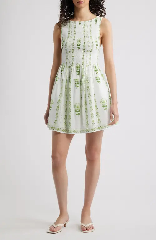 Hill House Home The Cosima Nap® Minidress in Arcadia Border White/green at Nordstrom, Size Large | Nordstrom