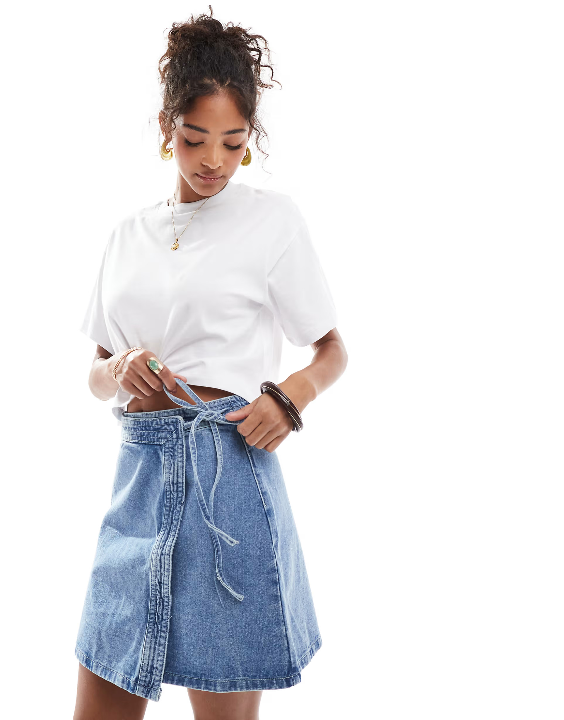 Vero Moda denim wrap mini skirt in medium blue | ASOS (Global)