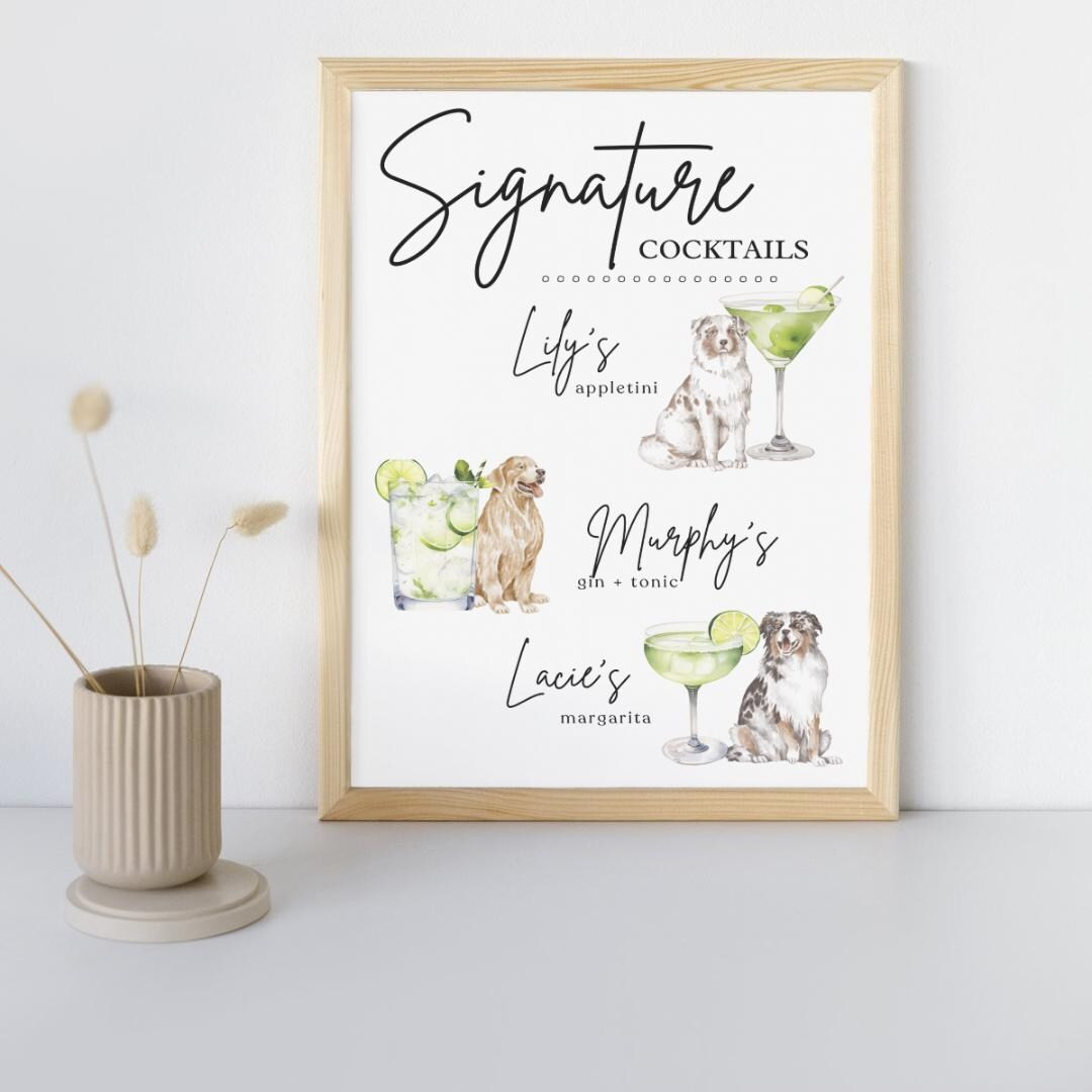 Wedding Drink Sign Dog Puppy Cocktails Alcohol Beverage Decor Instant Download Customizable Digit... | Etsy (US)