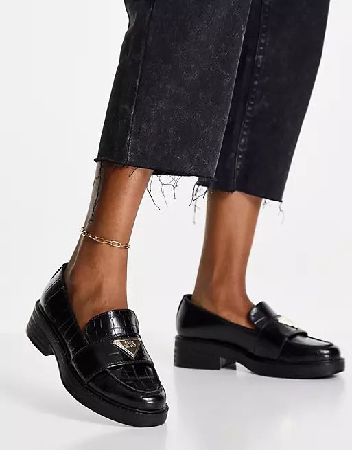 River Island branded chunky croc loafer shoe in black | ASOS (Global)