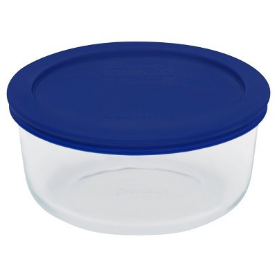 Pyrex 4 Cup Glass Round Storage Container Blue: Microwave, Oven, Dishwasher & Freezer Safe with Plastic Lid | Target