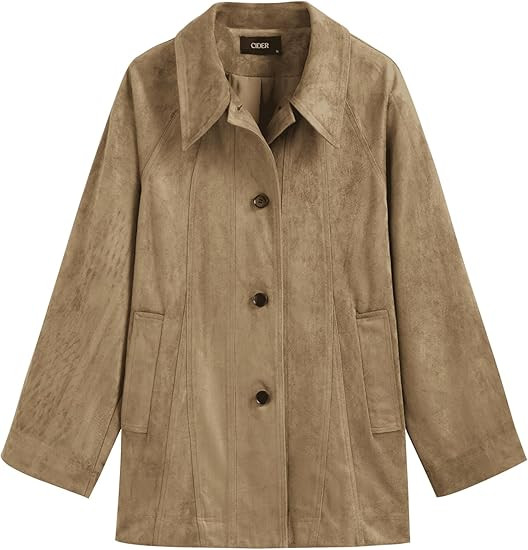 CIDER Suede Collar Soild Pocket Jacket Women's Oversized Suede Jacket Long Sleeve Casual Outerwea... | Amazon (US)