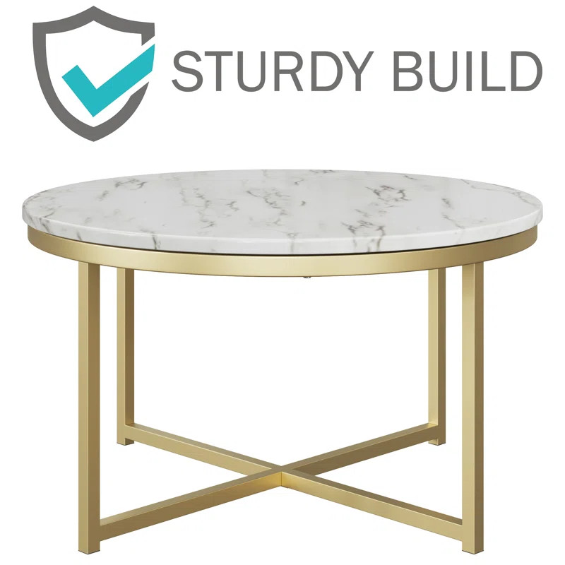 Brendan 31.5" Modern Round Coffee Table with Faux Marble Top and Gold Base | Wayfair North America