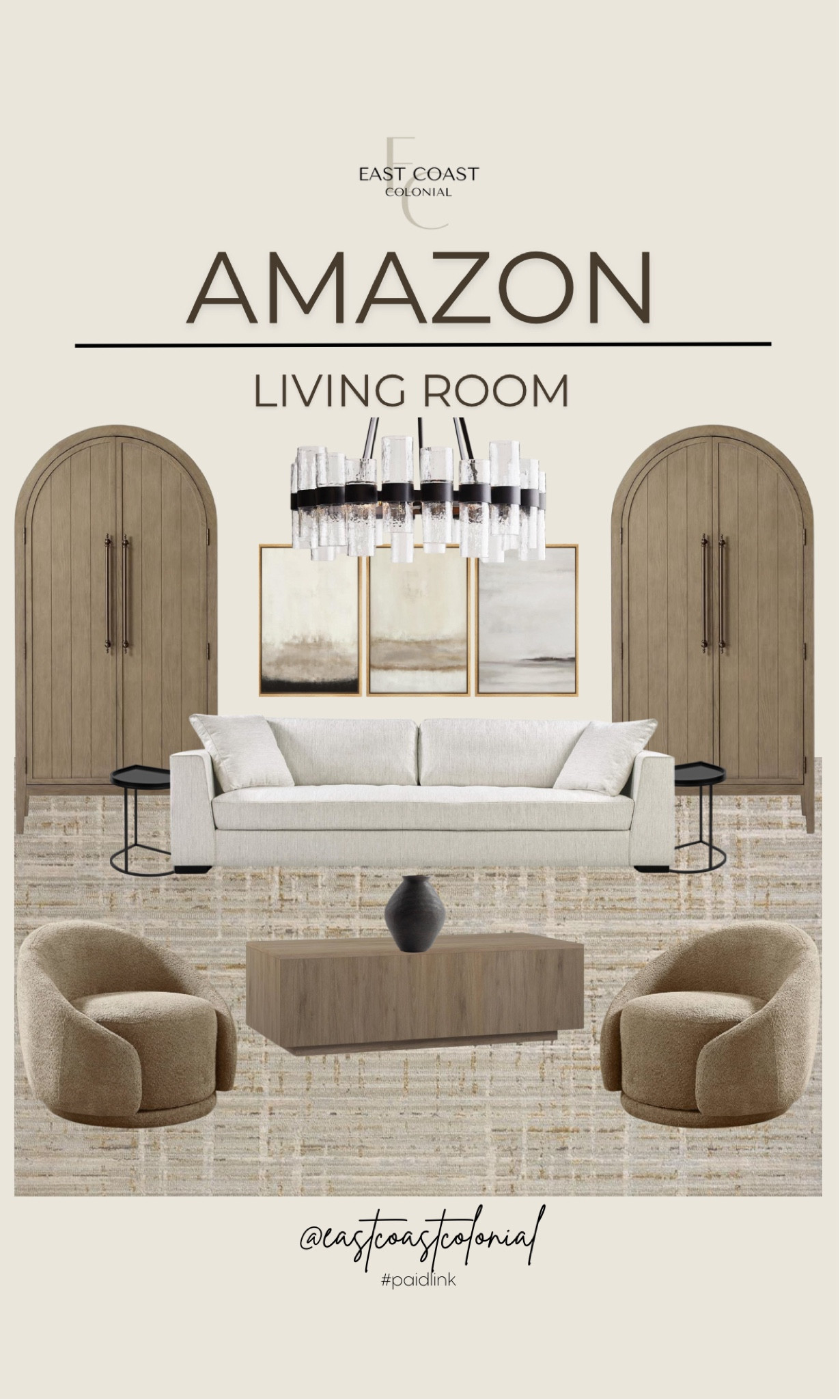 Amazon living room design! 

Cabinet, home decor, rug, couch, coffee table, chair, vase, end table, art 

#LTKFindsUnder100 #LTKHome #LTKSaleAlert