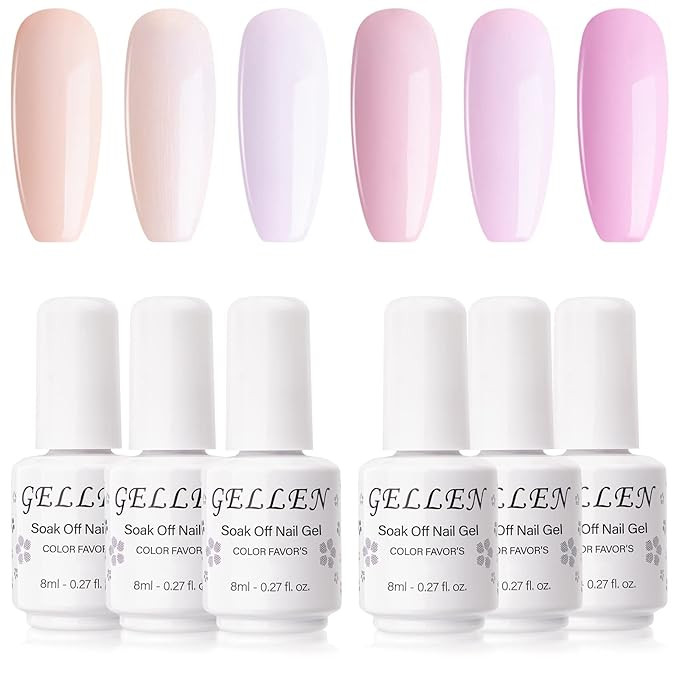 GELLEN Pink Gel Nail Polish Set - 6 Colors Light Pink Gel Polish Peach Tone, Light Purple UV Nail... | Amazon (US)