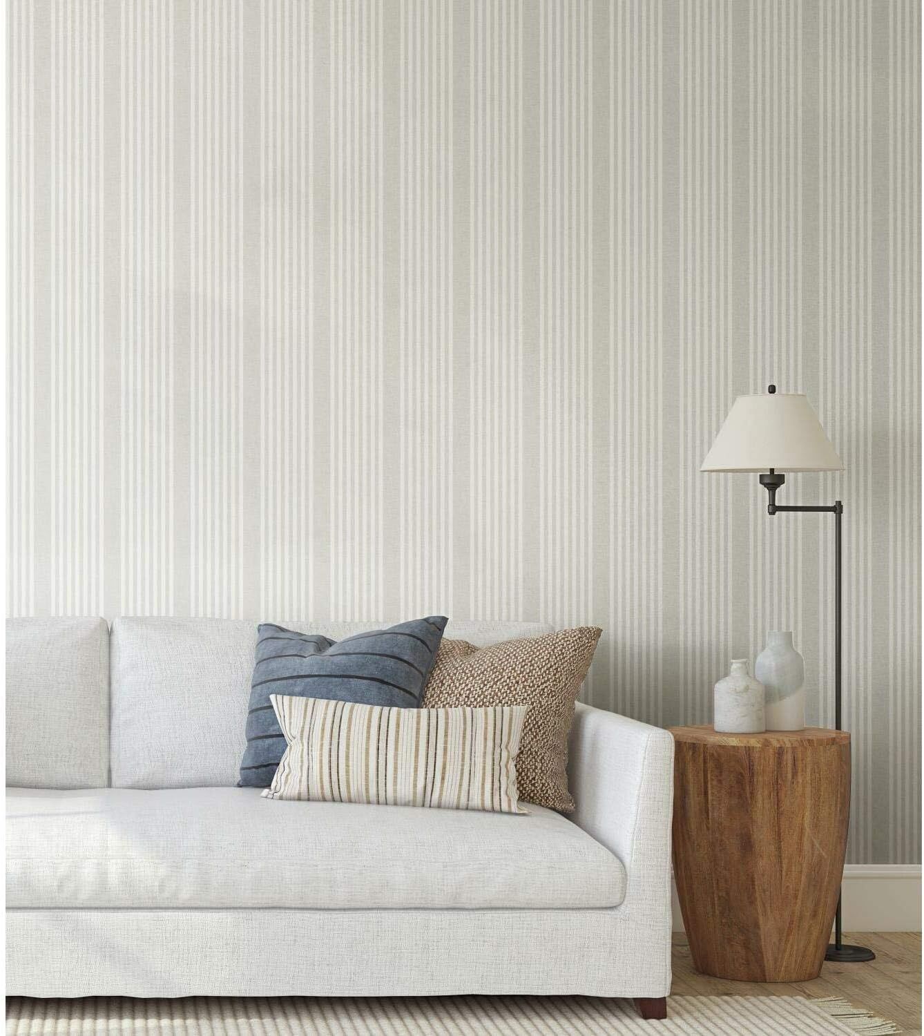 York Wallcoverings PSW1134RL French Linen Stripe Off White Premium Peel and Stick Wallpaper | Amazon (US)