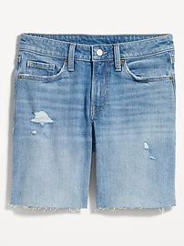 Mid-Rise OG Loose Ripped Cut-Off Jean Shorts for Women -- 7-inch inseam | Old Navy (US)