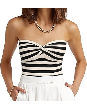EFAN Womens Tube Tops Summer Outfits 2025 Casual Beach Vacation Clothes Sweaters Strapless Sleeve... | Amazon (US)