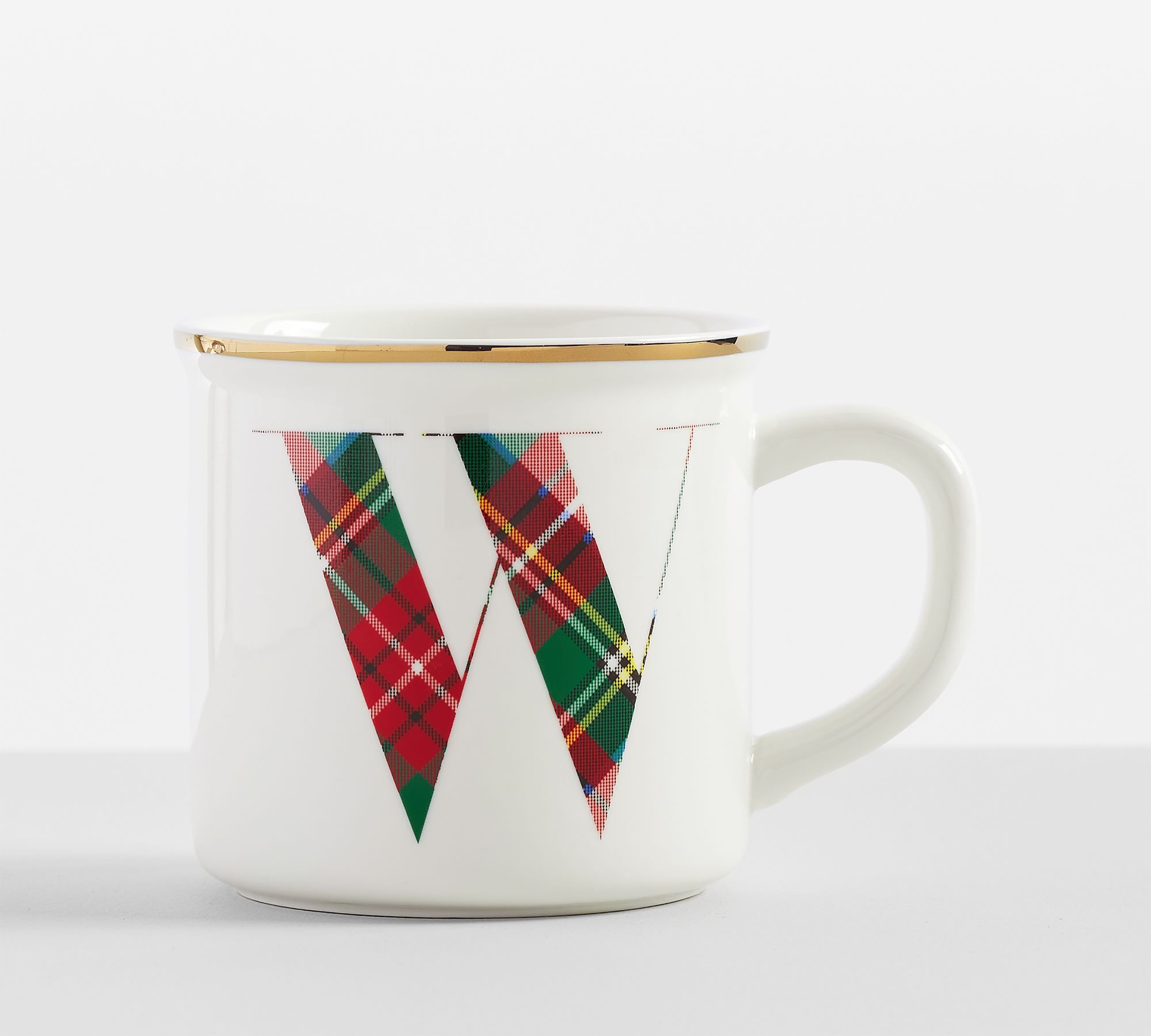 Stewart Plaid Alphabet Stoneware Mug | Pottery Barn (US)