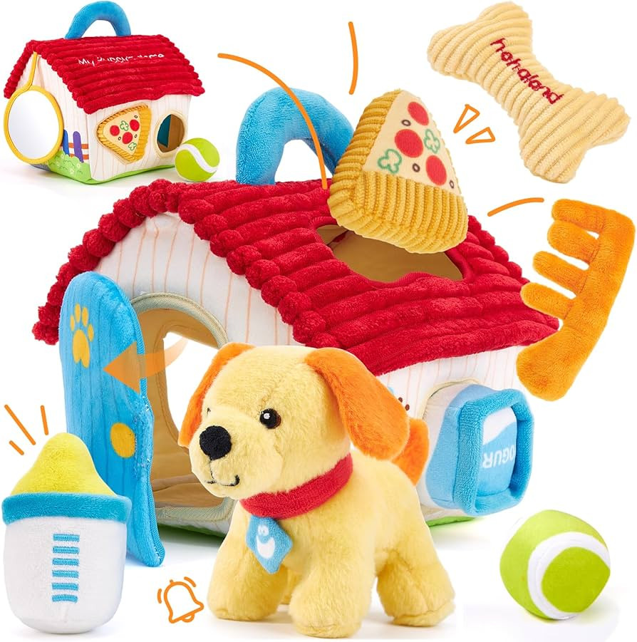 hahaland Baby Montessori Toys for 1 + Year Old – Puppy Plush Sensory Toy Set with Rattle, Crink... | Amazon (US)