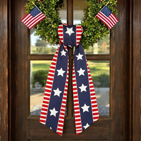 Yardvibe Patriotic Wreath Sash for Front Door, 3.93"x55.11" Satin Ribbon, Double-Sided Americana ... | Walmart (US)