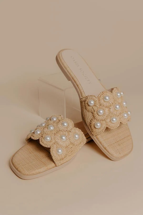 The Cathleen Raffia Woven Embellished Sandal in Tan | Impressions Online Boutique