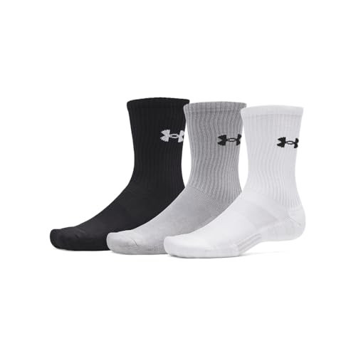 Under Armour Unisex Performance Cotton Crew Socks 3 Pack, (101) White/Steel/Steel, Small | Amazon (US)
