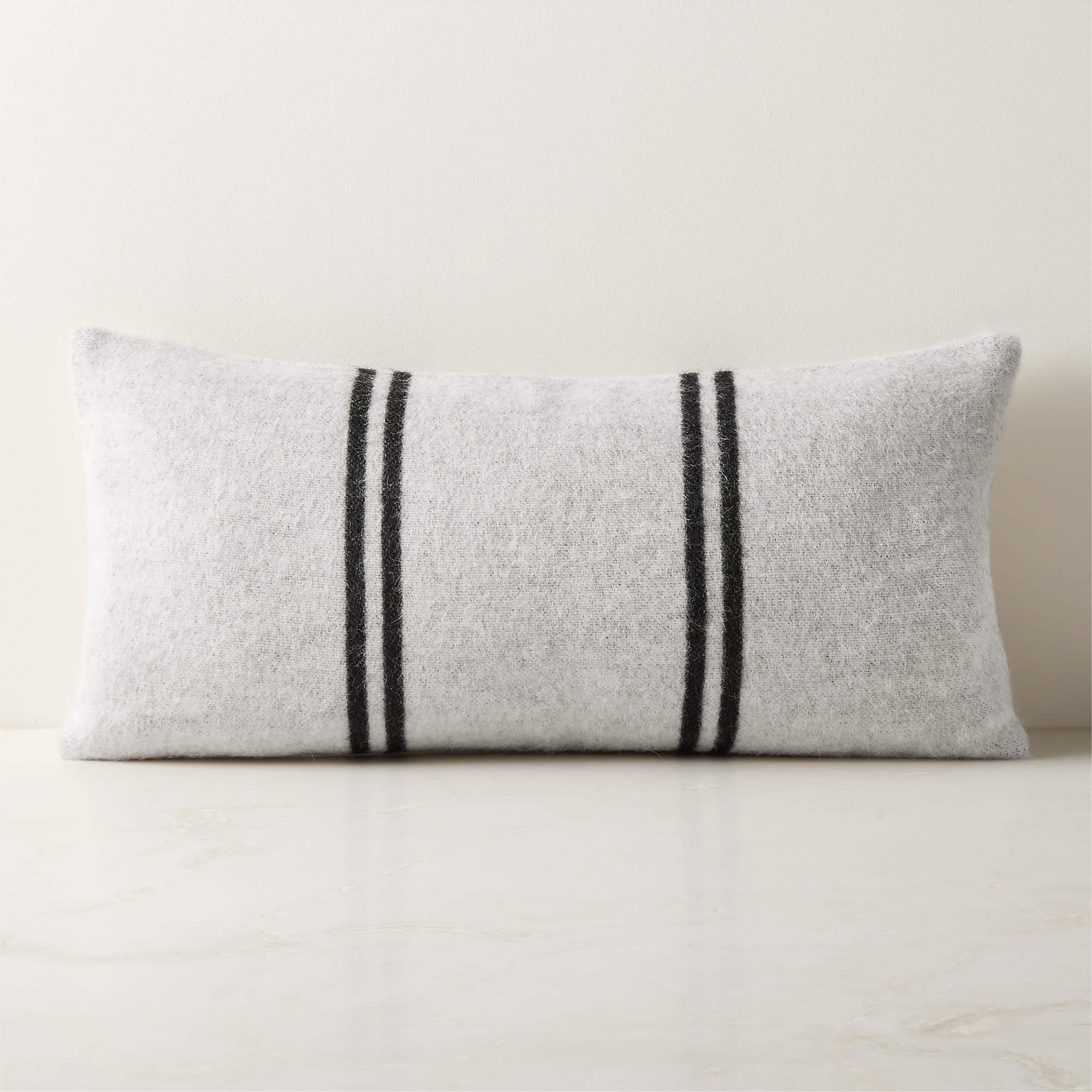 Stripes Ivory and Black Alpaca Lumbar Pillow with Down-Alternative Insert 23"x11" by Blacksaw + R... | CB2