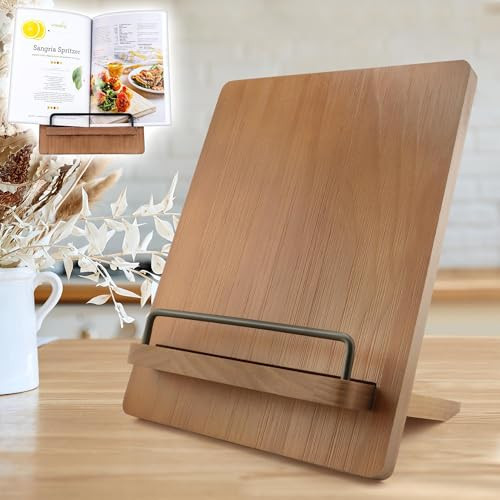 Cookbook Stand Wood Cookbook Holder Cutting Board Style，Rustic Adjustable Pull-Out Recipe Holder Stand for Kitchen Counter (Shallow Wood) | Amazon (US)