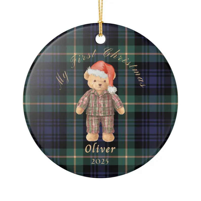 Baby's First Christmas Keepsake | Vintage Teddy Bear Ornament | Custom Navy Plaid Ornament - Etsy | Etsy (US)