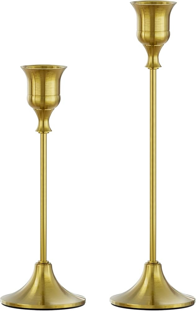 FSyueyun Brass Candlestick Holders Set of 2, Elegant Metal Candlestick Holders for Vintage Taper ... | Amazon (US)