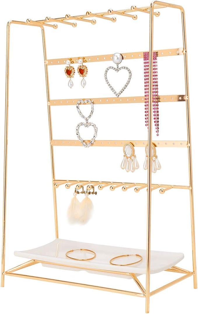 MORIGEM Jewelry Organizer, 5 Tier Jewelry Stand, Decorative Jewelry Holder Display with White Tra... | Amazon (US)