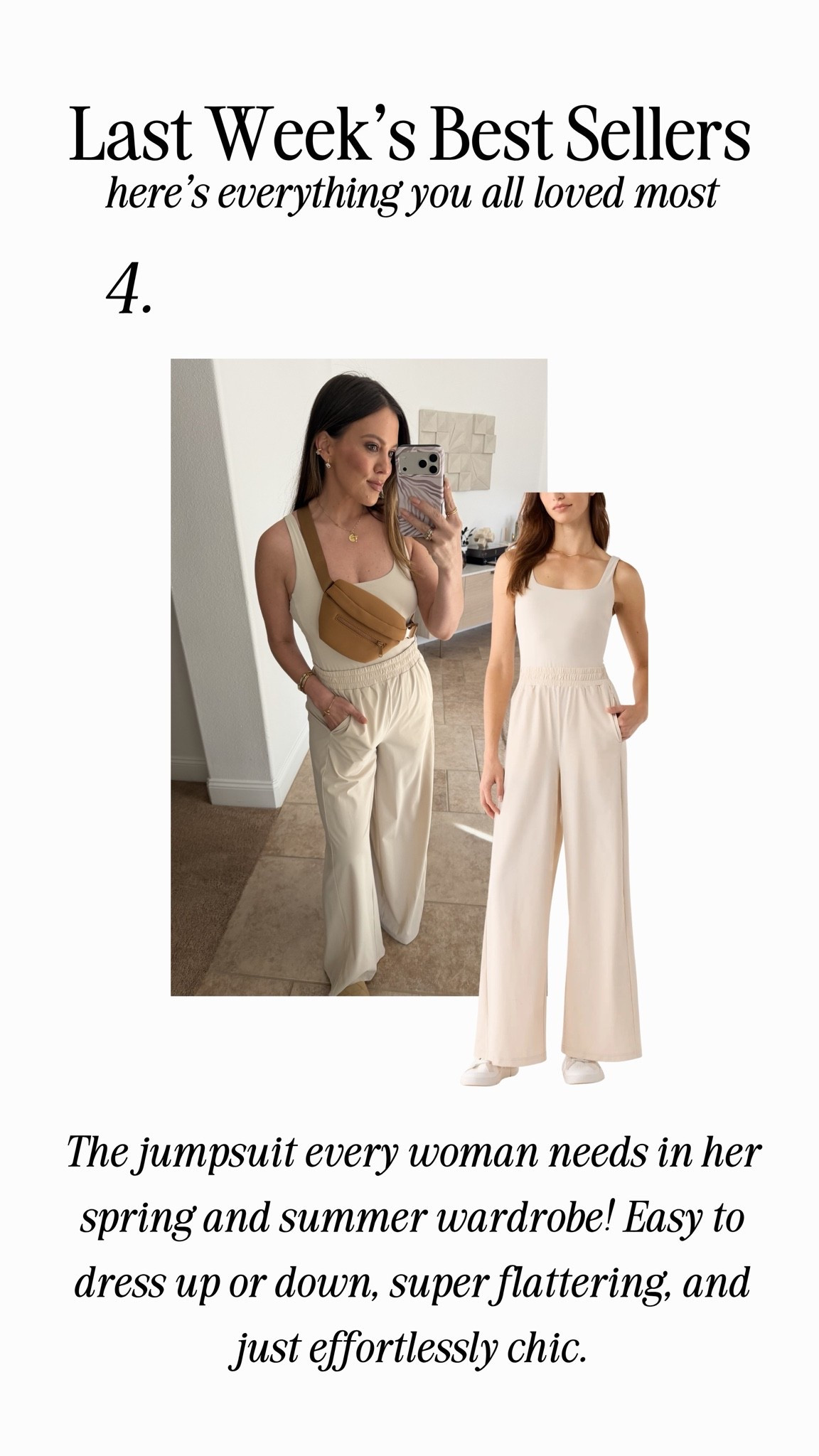 The jumpsuit every woman needs in her spring and summer wardrobe! Easy to dress up or down, super flattering, and just effortlessly chic.