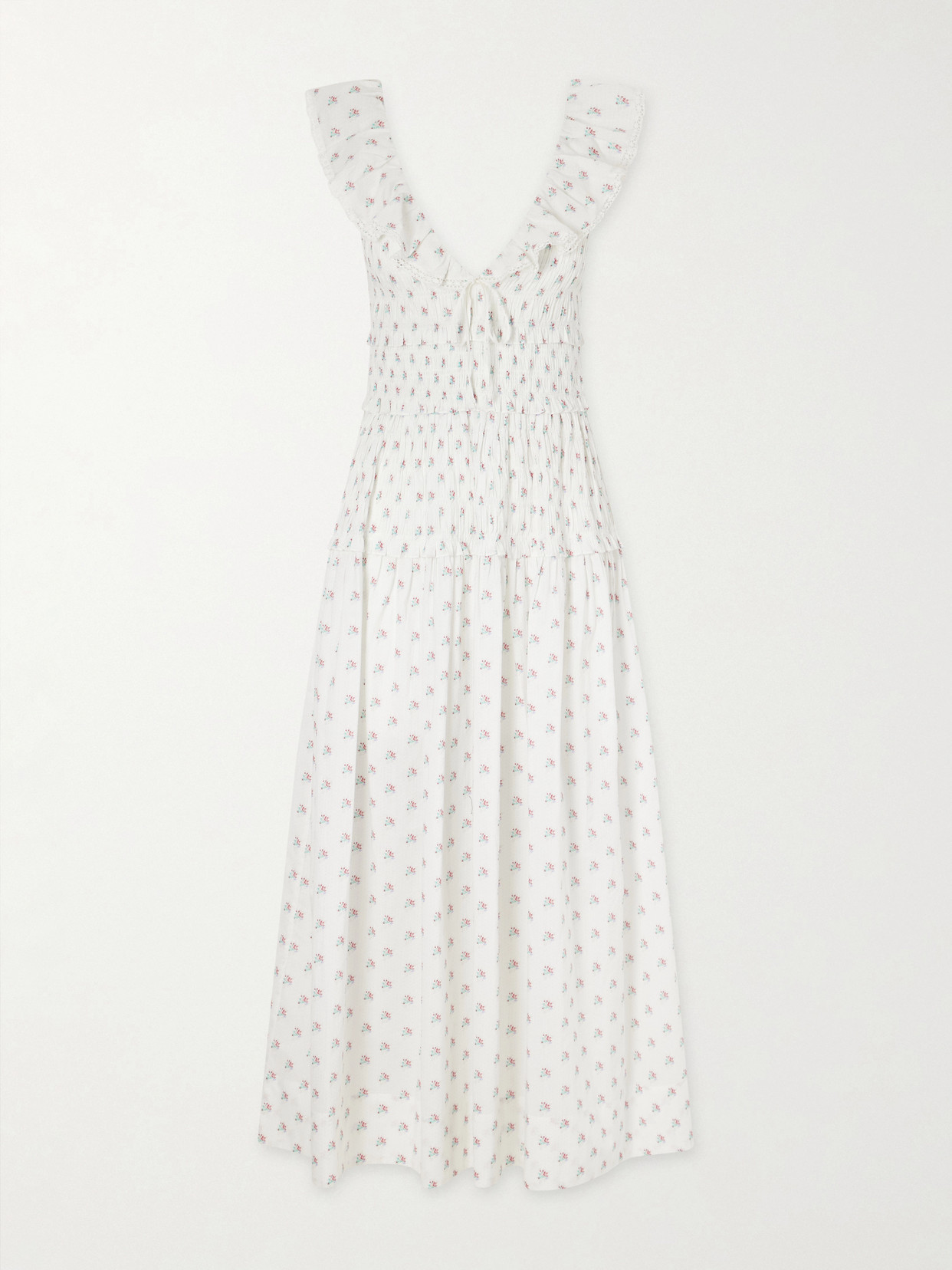 DÔEN - Sorina Tiered Embroidered Floral-print Organic Cotton Midi Dress - White | NET-A-PORTER (US)