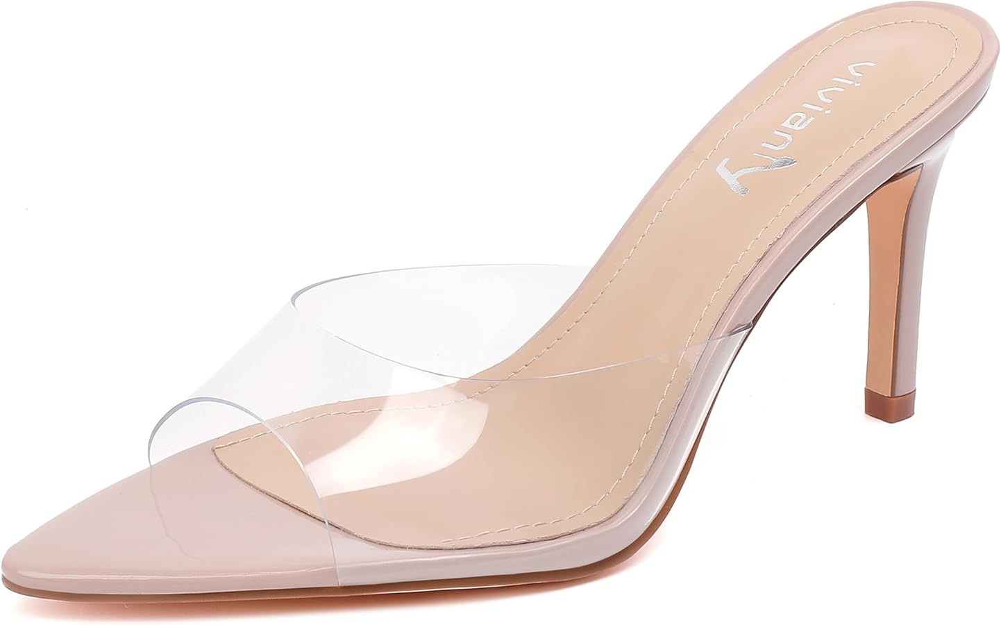 vivianly Clear Pointed Toe Heels Sandals Transparent Strap Stiletto High Heels Slip on Mules for ... | Amazon (US)