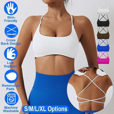 NPolar "Women’s Cross Back Sports Bra - Padded, Strappy Crop, Open Back, Low Impact Fitness Tank Top" X-Large White | Target