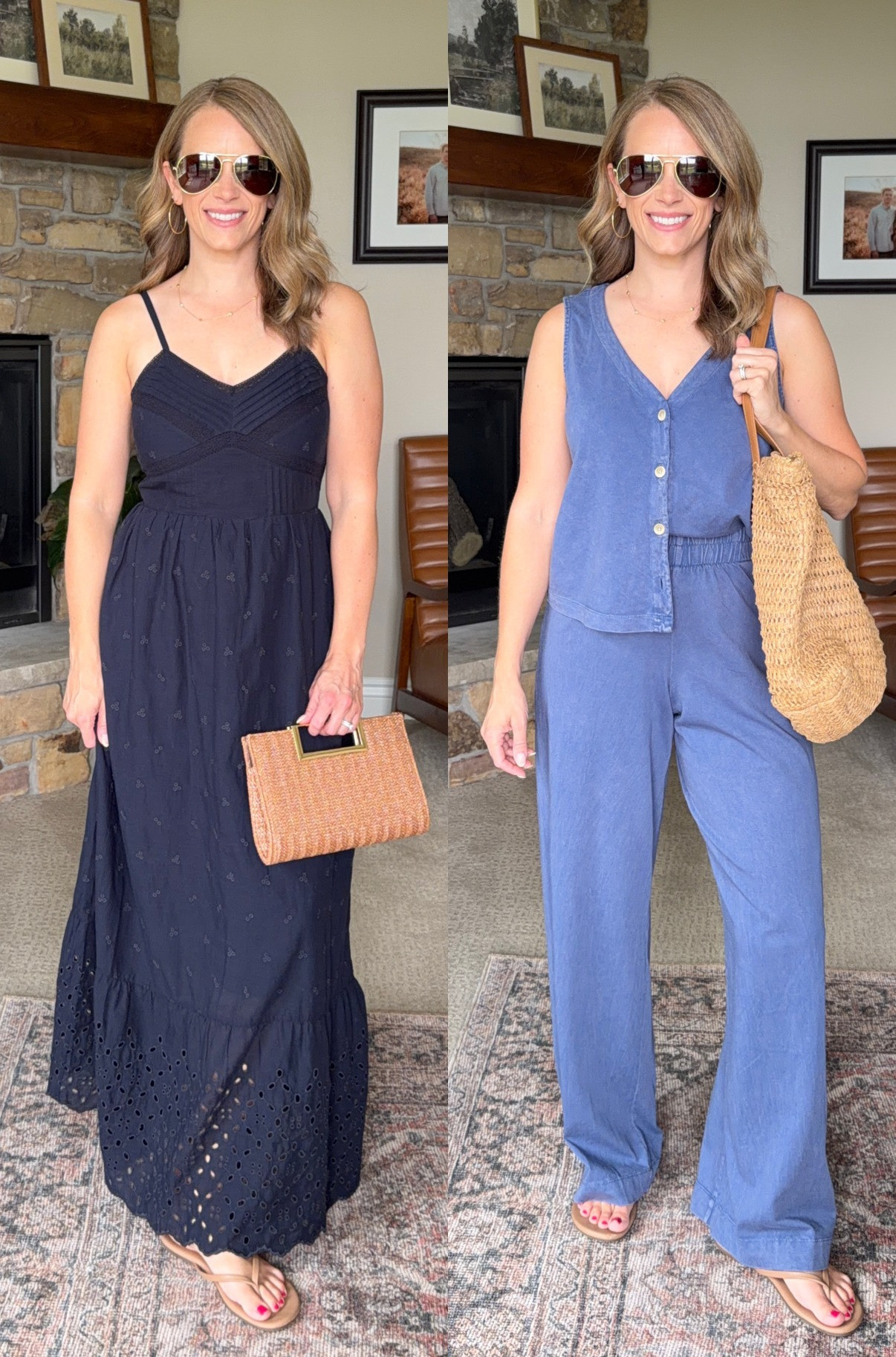 cute blue denim looks for summer - comfy & casual!
I'm in an XS in top & dress, small in linen pants. 

 #LTKSeasonal #LTKOver40 #LTKPetite
