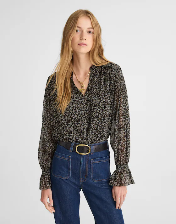 Semi-Sheer Split-Neck Top | Madewell | Madewell