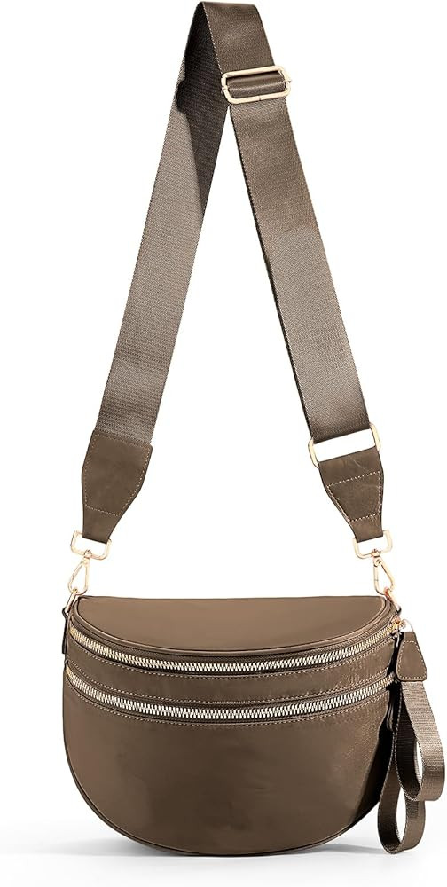 hibear Nylon Bum Bags for Women Crossbody Spacious Checkered Crossbody Bag Large fanny packs for ... | Amazon (US)