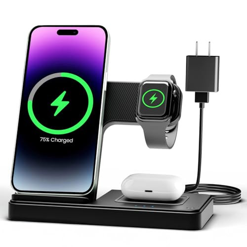 Wireless Charger iPhone Charging Station: 3 in 1 Charger Stand Multiple Devices for Apple - iPhone 17 16e 16 15 14 Pro Max 13 12 11 - Watch 11 10 9 8 7 6 5 4 3 2 SE and Ultra Series - Airpods 4 3 Pro | Amazon (US)