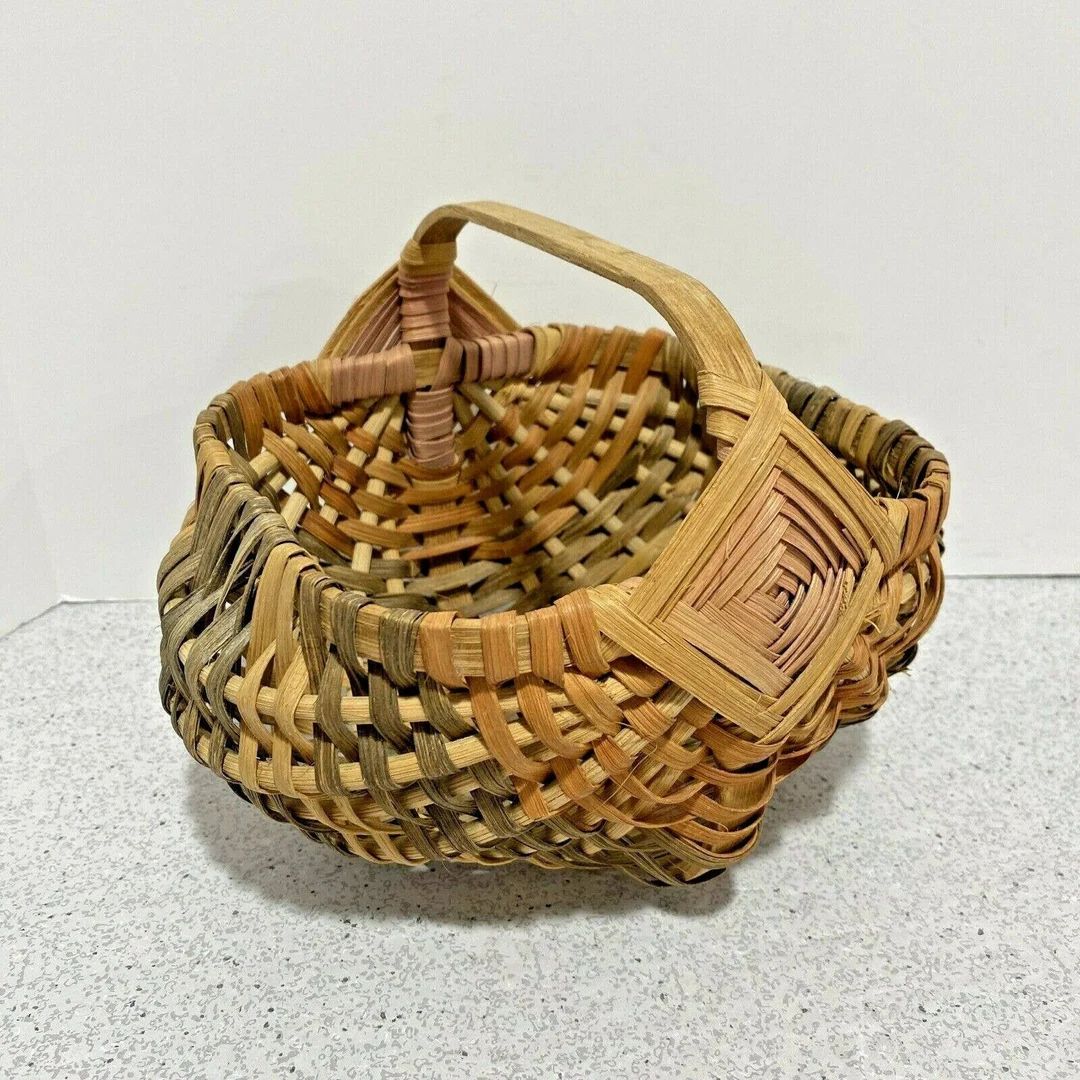 Vintage God's Eye hand woven basket, Crafted basket in natural colors, Small top handle gathering... | Etsy (US)