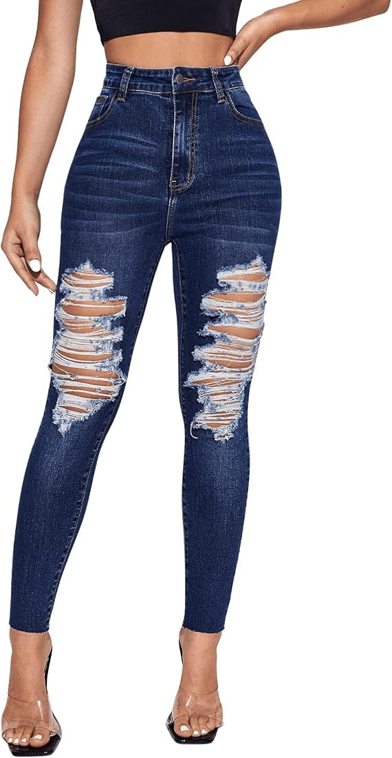 Ripped Skinny jeans Dark blue  | Amazon (US)