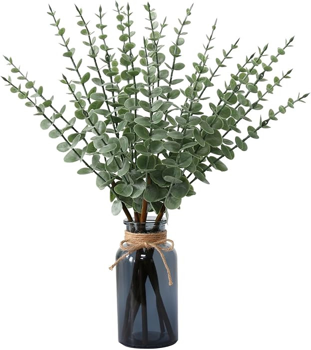 Leftover 18.8" Artificial Eucalyptus Stems in Black Glass Vase,Fake Plant Eucalyptus Plant for Ce... | Amazon (US)