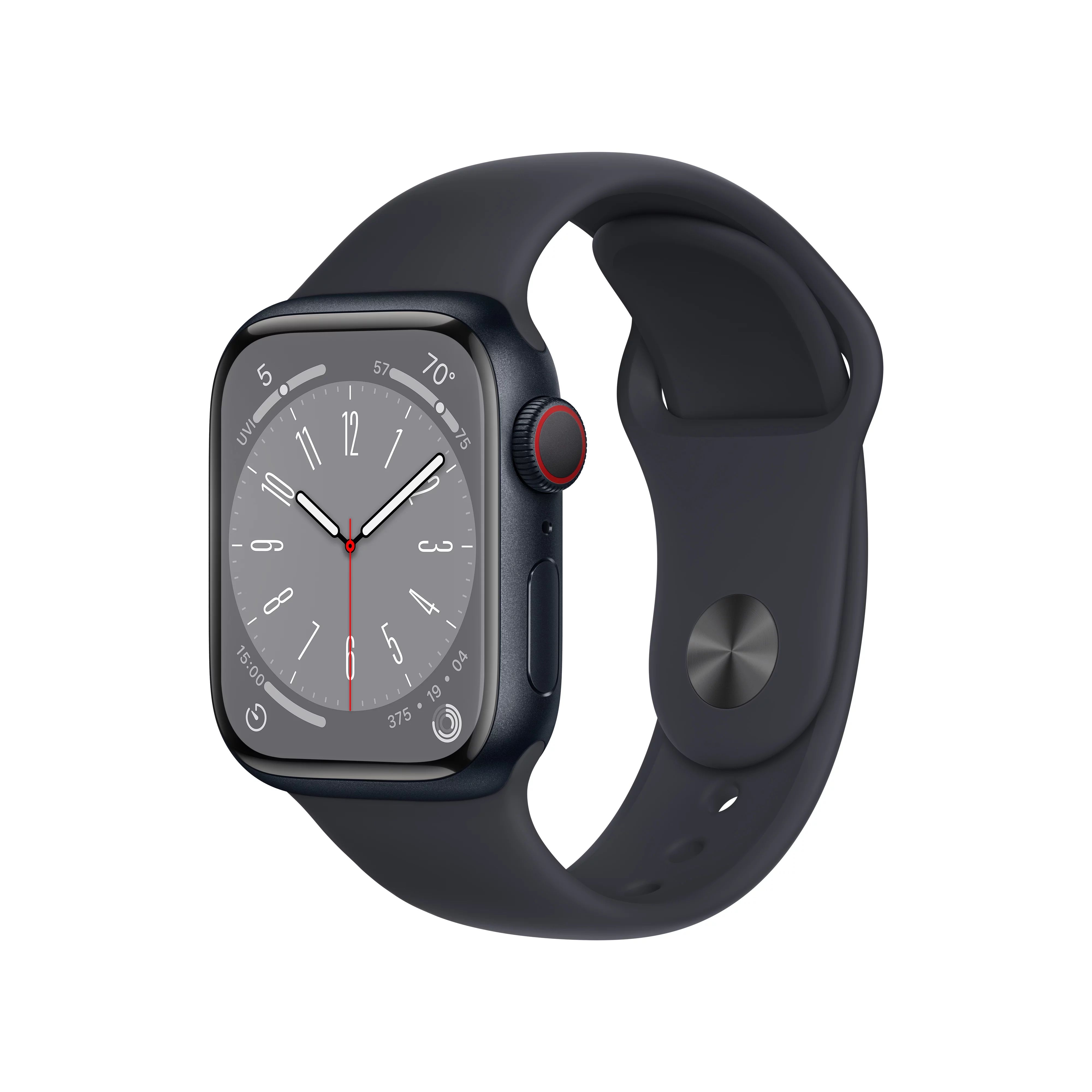 Apple Watch Series 8 GPS + Cellular 41mm Midnight Aluminum Case with Midnight Sport Band - S/M | Walmart (US)