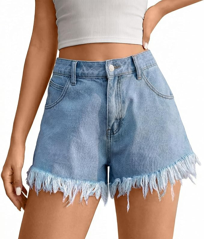 Tankaneo Jean Shorts for Women Summer Elastic High Waisted Raw Hem Denim Shorts Casual Stretchy H... | Amazon (US)