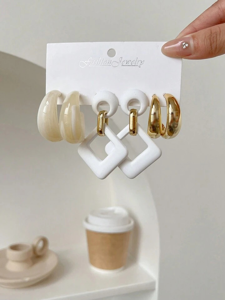 1set 3pairs Classic Vintage Style Personality Colorful Mixed Dangle Earrings Set For Women | SHEIN