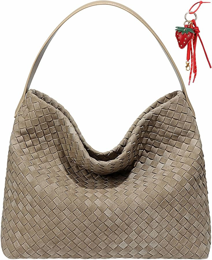 Woven Suede Shoulder Bag for Women,Suede Handbag Hobo Fashion Tote Bag Satchel for Work Weekend T... | Amazon (US)