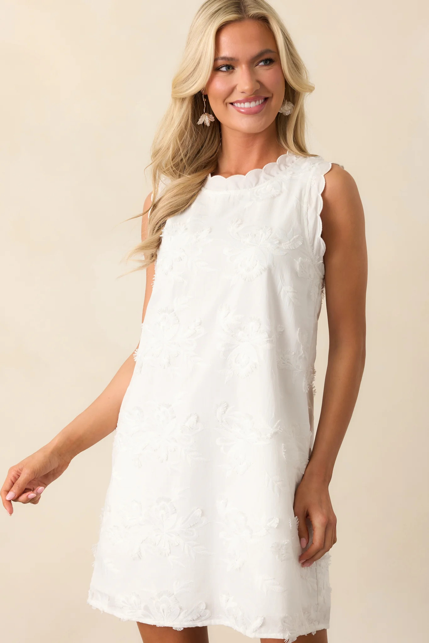 No Comparison Ivory Floral Embroidered Mini Shift Dress | Red Dress