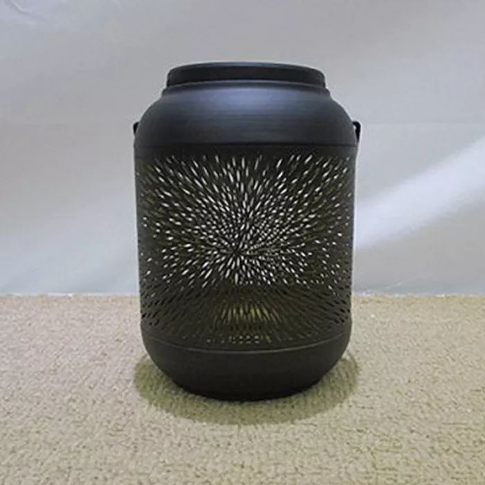 5.91" Metal Solar LED Outdoor Lantern with Burst Design Black/Silver - Hi-Line Gift | Target