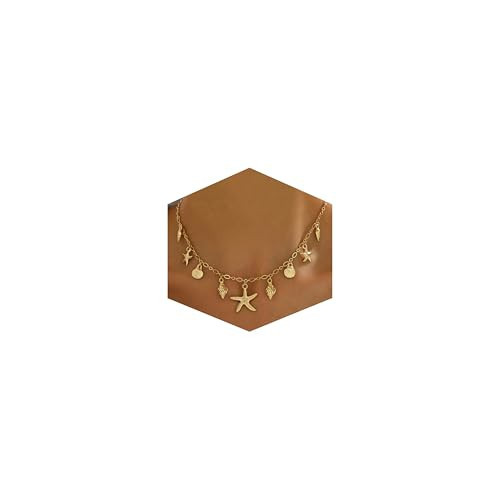 Shell Starfish Necklace for Women, 14k Gold Boho Layered Beaded Charm Pendant Necklace, Dainty Adjustable Pearl Conch Summer Beach Vacation Jewelry Gifts(Starfish Charm) | Amazon (US)