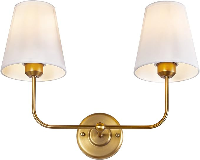 TERLEENART Double Light Wall Sconce with White Fabric Tapered Shades, 2-Light Antique Brass Sconc... | Amazon (US)