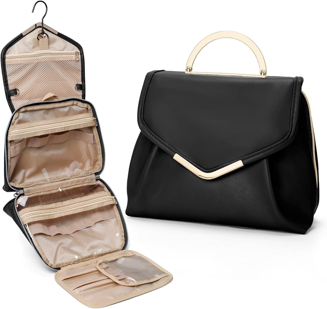 Toiletry Bag for Women, Travel Makeup Bag with Metal Hanging Hook and Detachable Pouch, Water-res... | Amazon (US)