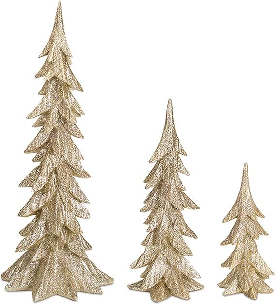 Diva At Home Set of 3 Glittering Gold and White Christmas Trees Table Top Decoration 25.5” | Amazon (US)