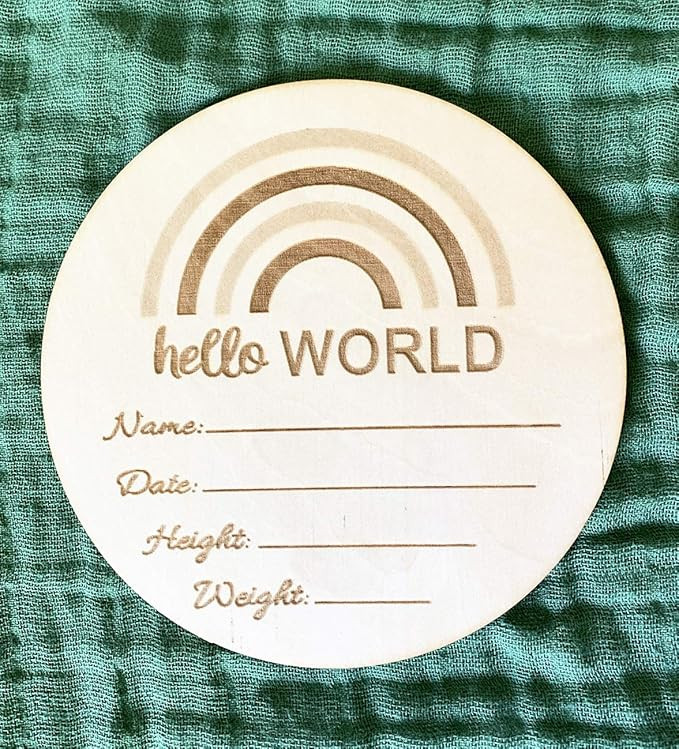 Rainbow Personalized Wood Birth Announcement Card Round for Newborn Photo Props|Wooden Infant Arr... | Amazon (US)