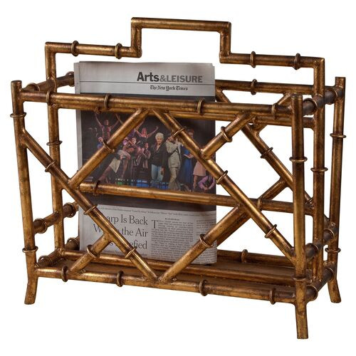 18" Bamboo-Style Magazine Rack, Gold | One Kings Lane